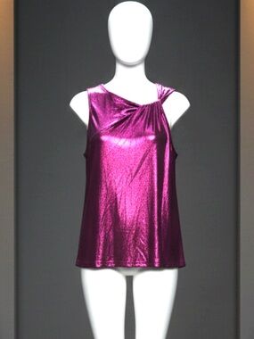 💜 Metallic Purple Twist-Shoulder Women's Tank Top • NWT • 22" p2p, 26" length